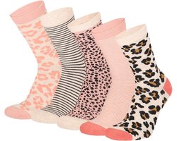 Apollo - kindersokken met print - Roze/Beige - Maat 23/26 - Kleurrijke kindersokken - Sokken kind - Sokken jongens - Sokken meisjes - Kindersokken multipack