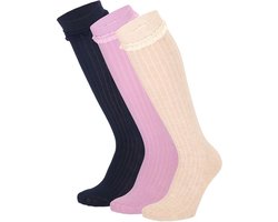 Apollo - Kniesokken - Girls - 3-pack - Beige - Lila - Donkerblauw - Maat 31/34