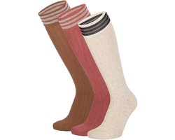 Apollo - Kniesokken - Girls - 3-pack - Beige - Roze - Bruin - Gestreept - Maat 27/30