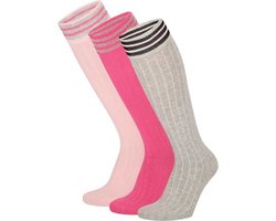 Apollo - Kniesokken - Girls - 3-pack - Grijs - Roze - Lichtroze - Gestreept - Maat 31/34