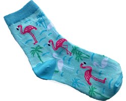 Blauwe Flamingo Sokken | Grappige Sokken | happy socks | One Size (35-38) | Licht Bauw | Grappig | Cadeau Tip | Kadotip | Kinder Sokken