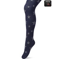 Bonnie Doon Kinder Panty met Glitter Sterren Donkerblauw/Zilver 50 Denier maat 128/134 - Meisjes Panty - Glitter Sterretjes - Panty Kinderen 50 den - Tiener Panty - Feestelijk - Kids Twinkling Starts Tights Doorschijnend - Navy/Silver - BN553973.296