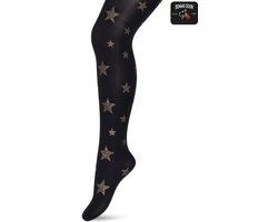 Bonnie Doon Kinder Panty met Glitter Sterren Zwart/Goud 50 Denier maat 140/146 - Meisjes Panty - Glitter Sterretjes - Panty Kinderen 50 den - Tiener Panty - Feestelijk - Kids Twinkling Starts Tights Doorschijnend - Black/Gold - BN553973.135