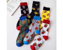 Fastfood sokken maat 34-40 | 6 Stuks | Happy Socks | Grappige sokken | Patat sokken | Hamburger sokken | Popcorn sokken | IJs sokken | Pizza sokken | Pretzel Sokken | cadeautje voor kinderen | jongens en meisjes