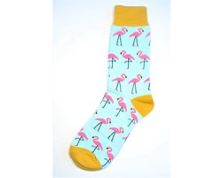 Flamingo sokken | Geel | Grappige sokken | Maat: one size ( 38-46 ) | cadeau tip | kado tip | Happy socks | sokken Heren 43-46 | Sokken Heren 39-42