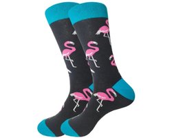 Flamingo sokken | zwart/Blauw | Grappige sokken | Maat: one size ( 38-46 ) | cadeau tip | kado tip | Happy socks | sokken Heren 43-46 | Sokken Heren 39-42