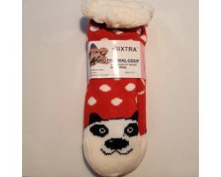 gevoerde sokken Panda Rood/Wit - huissokken met antislip mt 27-31