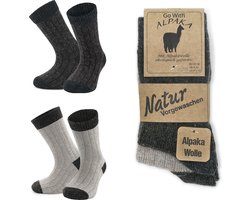 GoWith-2 paar-Alpaca Wollen Sokken-Huissokken-Warme Sokken-Thermosokken-Beige-Bruin-Maat 23-26