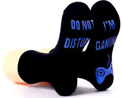 I'm gaming sokken unisex - Zwart met Blauwe letters - Do not disturb I'm gaming