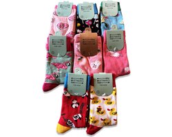 Kindersokken 8 PAAR verschillende prints in PAKKET maat 33 - 38 one size meisjessokken eendjes eenhoorn donuts flamingo etc