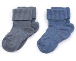 KipKep Babysokjes Blauw: bio Blijf-Sokjes - Maat 0-6 mnd - Denim Blue - 2 paar