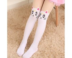 Meisjes panty leuke panty Koreaanse Stijl Kinderen Panty Kinderen Knie Kous Panty Voor Meisjes White Cat Large 7 - 13 Jaar