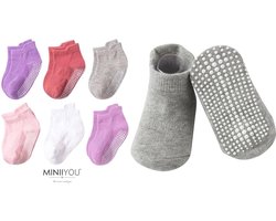 MINIIYOU - Stevige Antislip Sokken Baby - 6-12 maanden - 6 paar - Roze Paars Effen