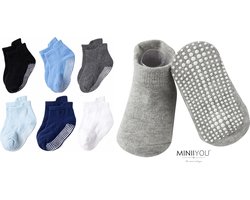 MINIIYOU - Stevige Antislip Sokken - Kind 2-5 jaar - 6 paar - Blauw Effen