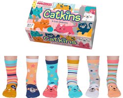 Odd Socks Kindersokken Catkins Kat Multipack Mismatched 27-30 Cadeaudoos