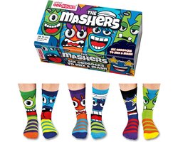 Oddsocks sokken voor jongens en meisjes - Mismatched socks - Cadeau doosjes The Mashers - 6 sokken - maat 31 tot 38