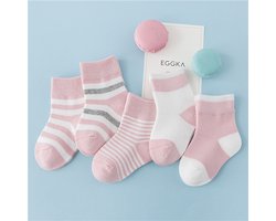 Set van 5 Babysokjes - Meisjes - Katoen - 0-12 maanden - Kraamcadeau - Babysokken - Baby Cadeau