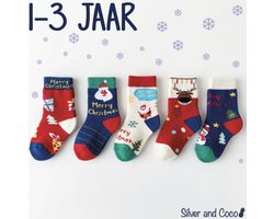 SilverAndCoco® - 5 Paar Baby Kinder Kerstsokken 1 2 3 Jaar / Vrolijke Happy Kerst Sokken Kerstman Rendier / Grappige Dikke Warme Huissokken Kerstcadeau kinderen / Sint Sinterklaas Schoen Wintersokken jongens meisjes Kleding Cadeautje Kind Sokjes