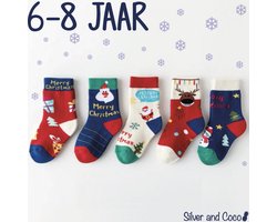 SilverAndCoco® - 5 Paar Kinder Kerstsokken 6 7 8 Jaar / Vrolijke Happy Kerst Sokken Kerstman Rendier / Leuke Grappige Dikke Warme Huissokken Kerstcadeau kinderen / Sint Sinterklaas Schoen / Wintersokken jongens meisjes Kleding Cadeautje Kind Sokjes