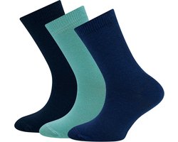 Sokken Ewers - 3-Pack - Effen Gekleurd - Turquoiseblauw & Donkerblauw & Middenblauw - Elastisch-35/38