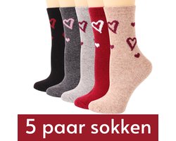 Sokken Set met Hartjes - 5 paar dames Sokken maat 37-41 - rood/grijs/zwart - Liefde