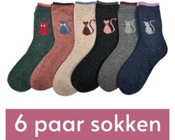 Sokken set met katten - 6 paar dames sokken maat 37-41 - Kattenliefhebber Sokkenset