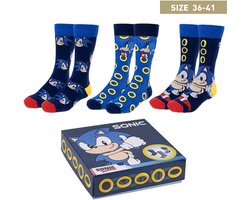 Sonic The Hedgehog - 3Pack Sonic Sokken - 36/41 - Blauw