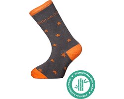 SQQUADD® Bamboe Sokken Kinderen - Unisex Kids - Maat 31-34 - Naadloos en Duurzaam - Tegen Zweetvoeten - Bamboo Kindersokken - Grijs/Oranje