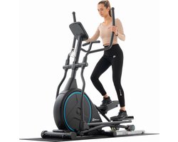 Hop-Sport crosstrainer HS-160CF Stage met 12 trainingsprogramma's, crosstrainer voor thuis met transportwielen + ondermat, 24 kg vliegwiel, magnetisch weerstandssysteem, blauw