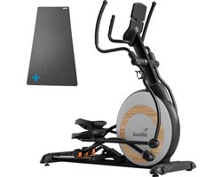 Skandika Carbon P26-S Crosstrainer SET – Crosstrainers - Crosstrainer (172l x 66b x 175h cm) + Mat (90 x 200 cm) - Elliptische trainer thuis, verstelbare hoogte, app-compatibel, 32 weerstandsniveaus, dubbel railsysteem - Duurtraining – zwart