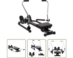 The Living Store Functionele Roeitrainer - Compacte fitnessapparatuur - Effectieve training - Verstelbare weerstand - LCD-scherm - Zwart - Staal - 126 x 128 x 70 cm - Draagvermogen 100 kg