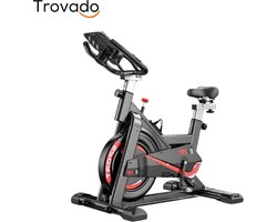 Hometrainer - Spinningfiets - Crosstrainer - LCD Scherm - Thuis sporten - Tot 180 KG - Zwart Rood - Cardio - Met Wieltjes - Fitness