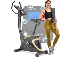 Hop-Sport hometrainer HS-005H - ergometer met 12 trainingsprogramma's, 16 computergestuurde weerstandsniveaus - fitnessfiets max. 150 kg, Goud