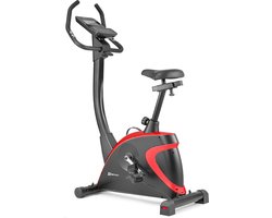 Hop-Sport hometrainer HS-005H - ergometer met 12 trainingsprogramma's, 16 computergestuurde weerstandsniveaus - fitnessfiets max. 150 kg, Rood