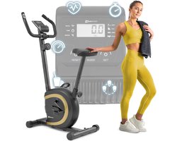 Hop-Sport hometrainer HS-015H, compacte hometrainer geschikt voor senioren, fiets ideaal om thuis te trainen, polssensoren & antislippedalen, Goud