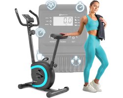 Hop-Sport hometrainer HS-015H, compacte hometrainer geschikt voor senioren, fiets ideaal om thuis te trainen, polssensoren & antislippedalen, Turkoois