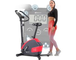 Hop-Sport hometrainer HS-035H Leaf - fitnessfiets voor thuis met polssensoren en computer, magneetrem, vliegwiel 8 kg - ergometer voor een max. gebruikersgewicht van 135 kg Rood