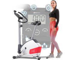 Hop-Sport hometrainer HS-035H Leaf - fitnessfiets voor thuis met polssensoren en computer, magneetrem, vliegwiel 8 kg - ergometer voor een max. gebruikersgewicht van 135 kg, Zilver