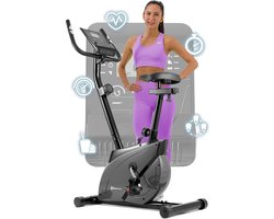 Hop-Sport hometrainer HS-2070 Onyx - fitnessapparaat voor thuis met polssensoren en computer, 8 weerstandsniveaus, vliegwiel 7 kg - fitnessfiets voor een max. gebruikersgewicht van 120 kg, Grijs