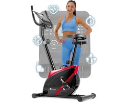 Hop-Sport hometrainer HS-2070 Onyx - fitnessapparaat voor thuis met polssensoren en computer, 8 weerstandsniveaus, vliegwiel 7 kg - fitnessfiets voor een max. gebruikersgewicht van 120 kg, Rood