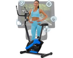 Hop-Sport HS-045H EOS hometrainer voor thuis - compacte fitnessfiets met polssensoren en tablethouder - fitnessfiets met trainingscomputer voor een max. gebruikersgewicht van 120kg Blauw