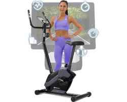 Hop-Sport HS-045H EOS hometrainer voor thuis - compacte fitnessfiets met polssensoren en tablethouder - fitnessfiets met trainingscomputer voor een max. gebruikersgewicht van 120kg, Grijs