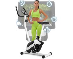 Hop-Sport HS-045H EOS hometrainer voor thuis - compacte fitnessfiets met polssensoren en tablethouder - fitnessfiets met trainingscomputer voor een max. gebruikersgewicht van 120kg, Wit