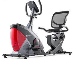 Hop-Sport HS-070L Fiets-ergometer met Onderlegmat, Bluetooth & App-besturing, 12 Trainingsprogramma's, 32 Weerstandsniveaus, Zit-ergometer - Max. Gebruikersgewicht 150 kg, Rood