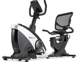 Hop-Sport HS-070L Fiets-ergometer met Onderlegmat, Bluetooth & App-besturing, 12 Trainingsprogramma's, 32 Weerstandsniveaus, Zit-ergometer - Max. Gebruikersgewicht 150 kg, Zilver