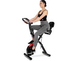 Hop-Sport Opvouwbare hometrainer met rugsteun HS-3030X Apeks Zwart, Magnetische X-Bike, LCD-scherm, 10 weerstandsniveaus, Pols sensoren en een 5 kg vliegwiel, Max. belasting 120 kg