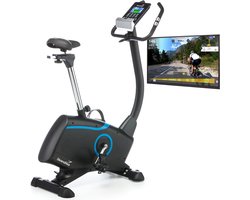 Skandika Atlantis Hometrainer Fiets – Hometrainers - Hometrainer Ergometer met app-bediening (Kinomap, iConsole), Bluetooth, 10kg vliegwielmassa, hartslag- en lichaamsvetmeting, 32 niveaus, geluidsarm, transportwielen, tot 150 kg – zwart