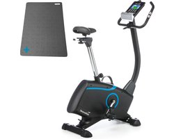 Skandika Atlantis Hometrainer Fiets SET – Hometrainers - Ergometer (172l x 45b x 110h cm) + Mat (60 x 120 cm) - Kinomap App, iConsole, Bluetooth, 10kg vliegwielmassa, hartslag- en lichaamsvetmeting, 32 niveaus, transportwielen, tot 150 kg – zwart