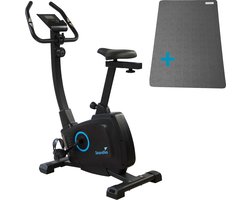 Skandika Bragi Hometrainer Fiets met Vloerbeschermer - Hometrainer – Fitness hometrainer, 7 kg vliegwielmassa, magneetremsysteem, Kinomap voor virtuele training, hoogteverstelling, indoorfiets met transportwielen, tablethouder, incl. mat – zwart