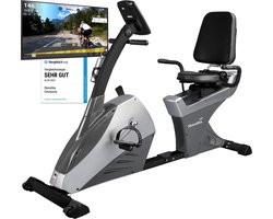 Skandika Centaurus ligfietsergometer – Ligfiets - 13kg vliegwielmassa, 12 voorgeïnstalleerde trainingsprogramma's & Bluetooth smartphone/tablet app bediening met Google Street View – Fitness – 168 x 70 x 114 cm (LxBxH) - Thuis sporten – zwart/grijs